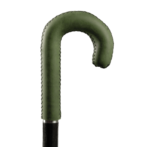 Crook Khaki Walking Stick - Classic Leather Handle, Elegant Style