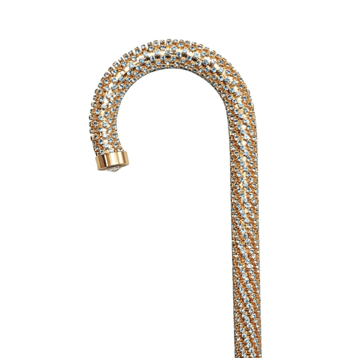 Crook Walking Cane Encrusted with Aquamarine Crystals