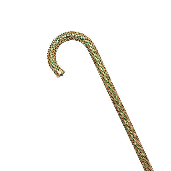 Crook Walking Cane Encrusted with Emerald Crystals