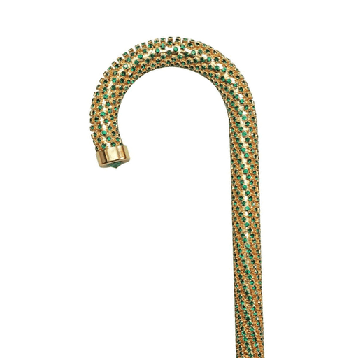 Crook Walking Cane Encrusted with Emerald Crystals