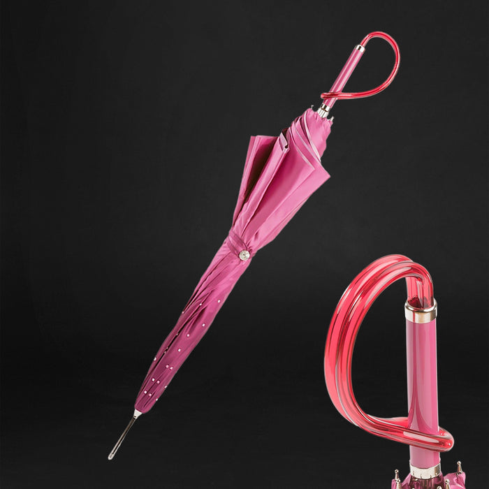 Crystal & Designer Handle Pink Double Cloth Umbrella