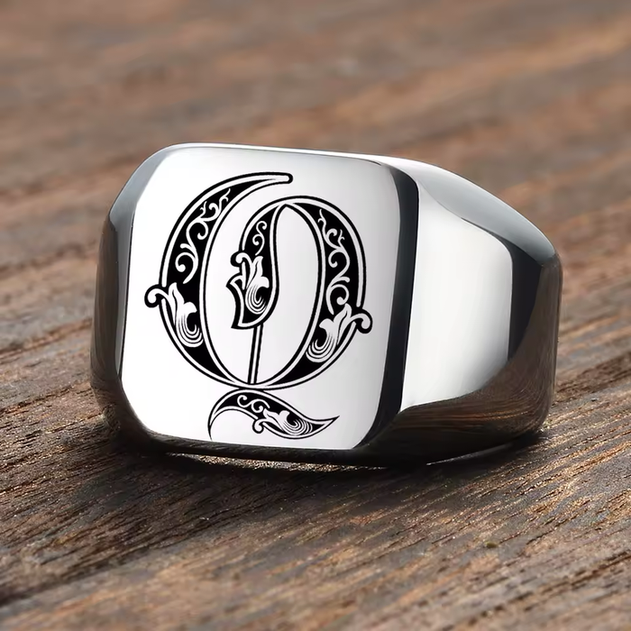 custom initial square signet ring stainless steel