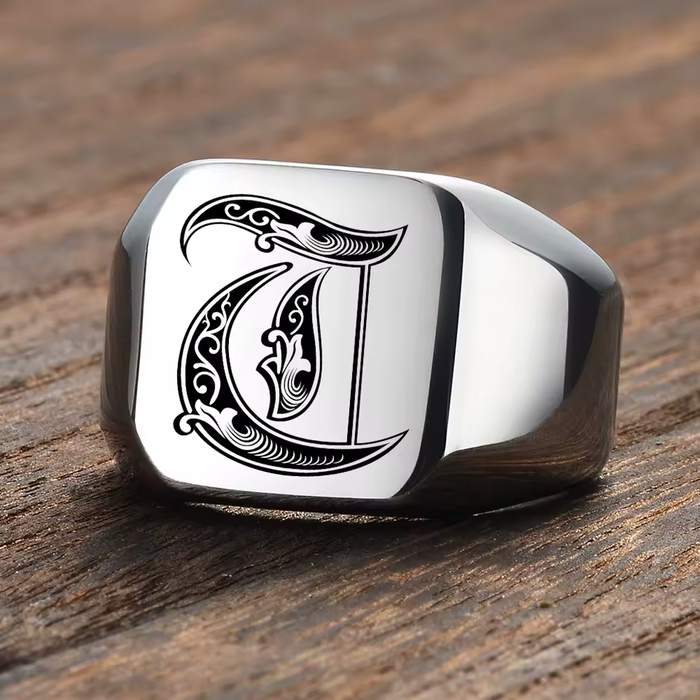 custom letter signet ring gift for him