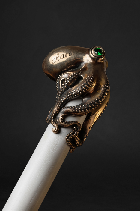 Artistic walking stick with octopus design