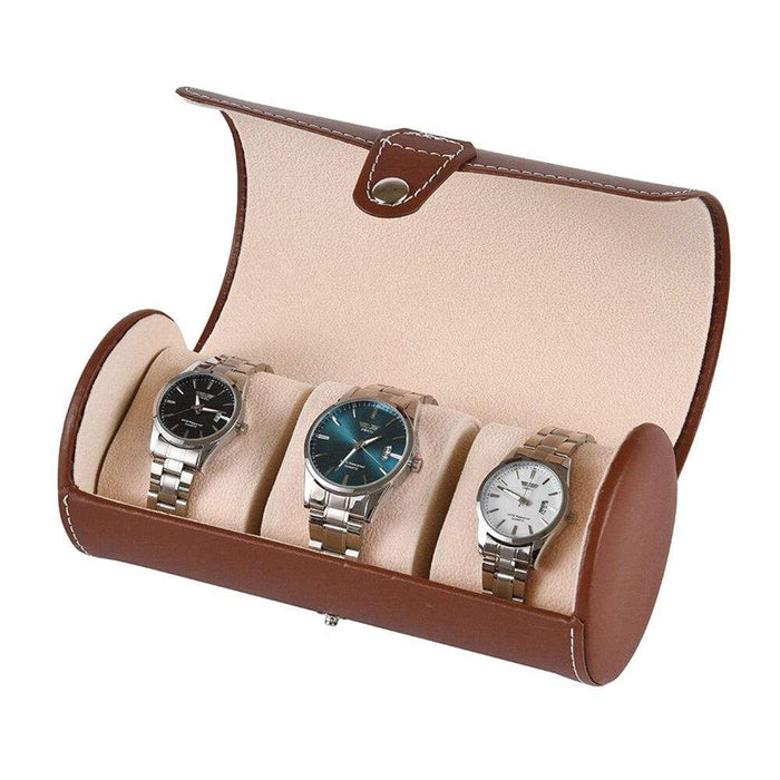 Secure and Stylish Cylindrical Leather Watch Case