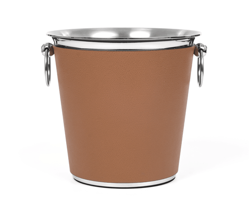 Cylindrical Steel Wine Cooler Champagne Bucket with Leather Sleeve