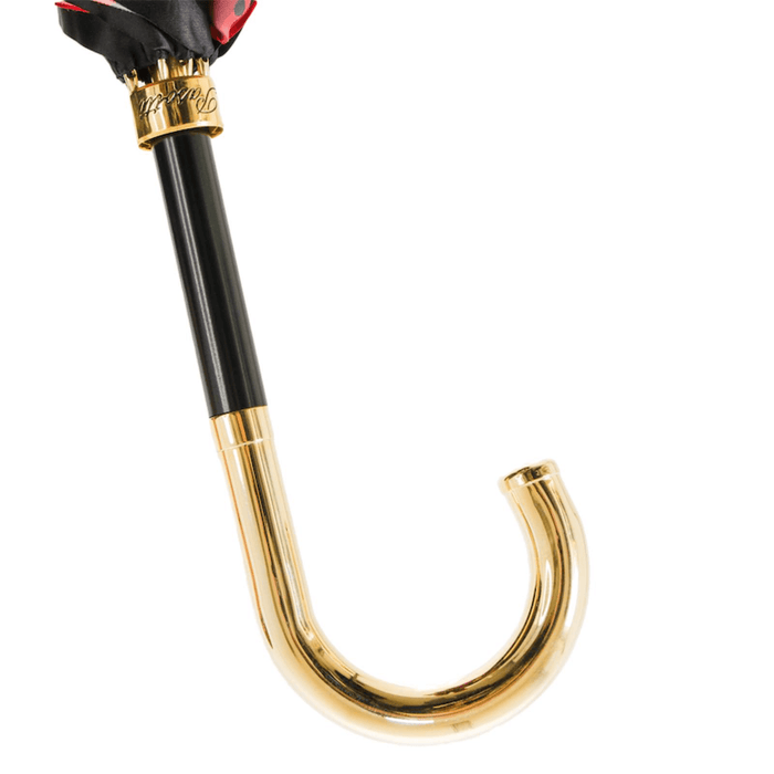 Red Circles Black Classic Golden Brass Handle Umbrella