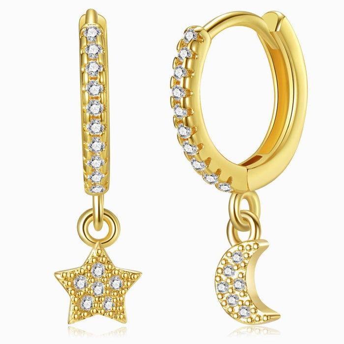 Dainty Moon and Star Gold Earrings