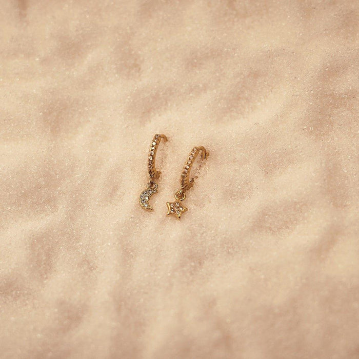 Dainty Moon and Star Gold Earrings