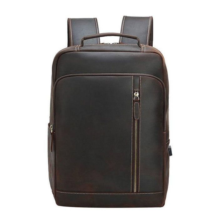 Dark Brown Men's Crazy Horse Leather Backpack