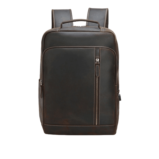 Dark Brown Men's Crazy Horse Leather Backpack