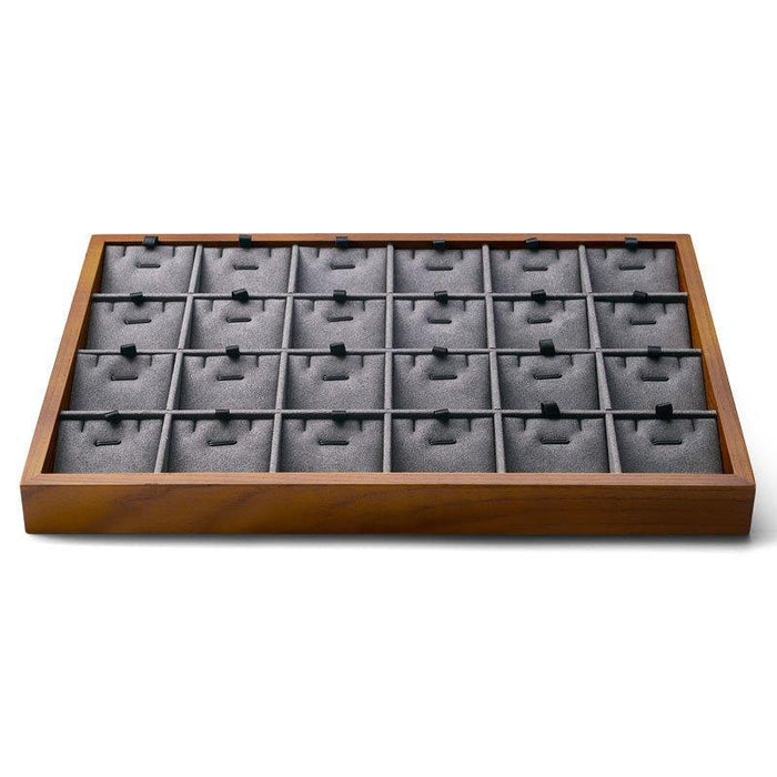 Dark Gray Wood Stackable Necklace Pendant Display Tray with 24 Grids