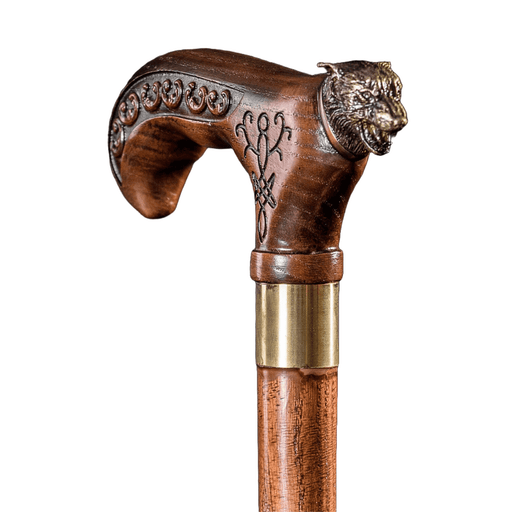 Dark Wooden Walking Cane Wolf, Fashionable Walking Stick