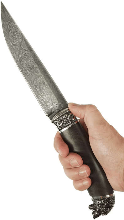 Design Wolf Damascus Steel Knife Outdoor Hunting Knife