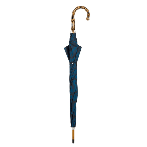 Designer Blue Check Umbrella with Wooden Handle