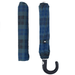 Designer Blue Tartan Folding Umbrella with Leather Handle