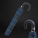 Designer Blue Tartan Folding Umbrella with Leather Handle