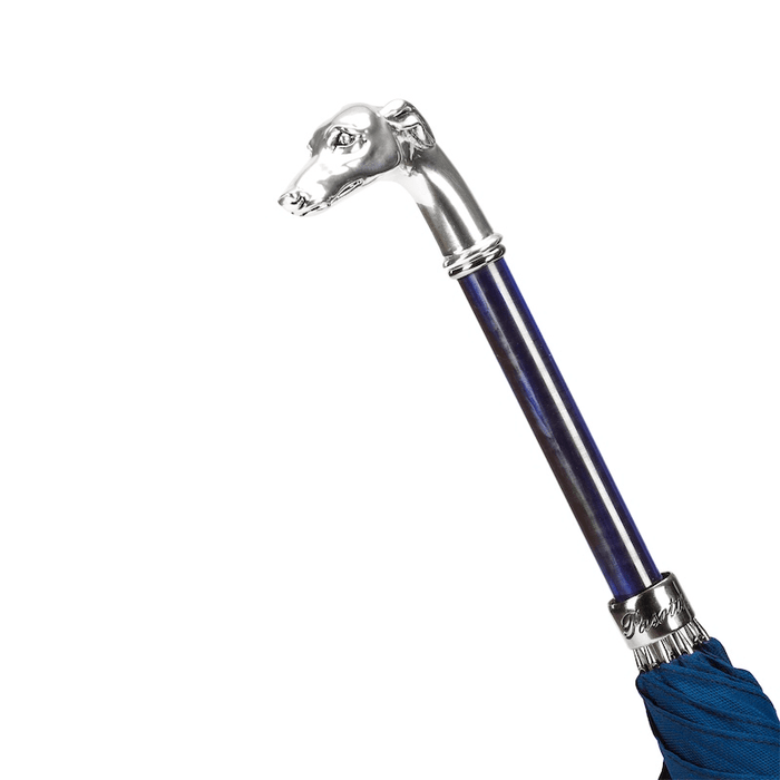 Designer Blue Umbrella with Silver Greyhound Handle