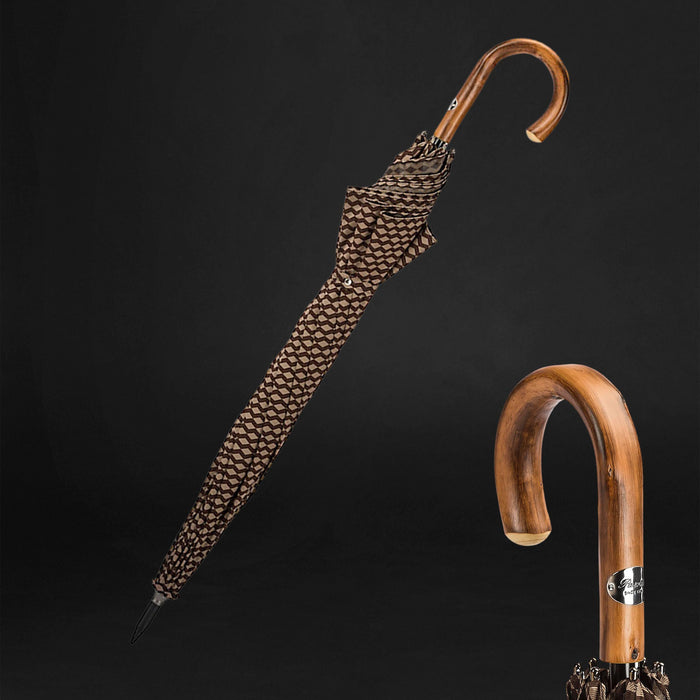 Designer Geometric Jacquard Umbrella with Chestnut Handle