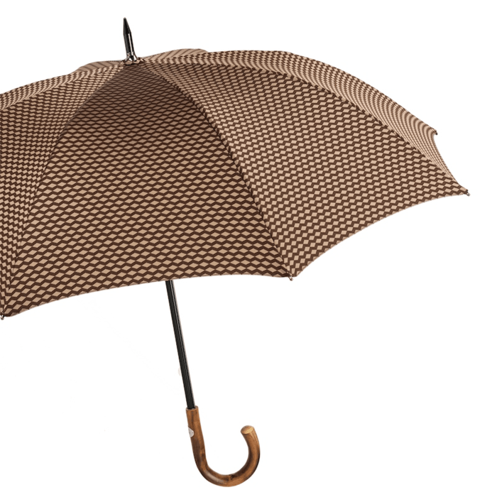 Designer Geometric Jacquard Umbrella with Chestnut Handle