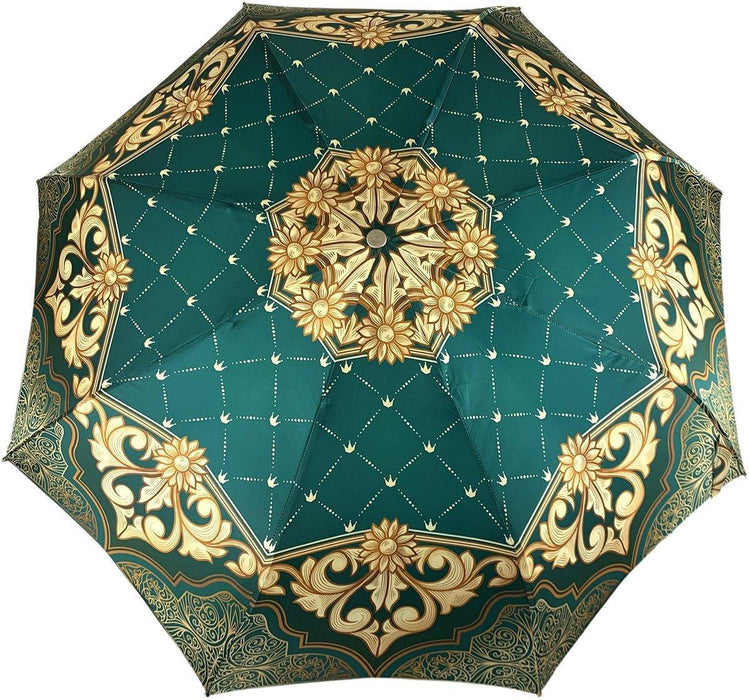 Designer Green and Beige Women's Folding Umbrella