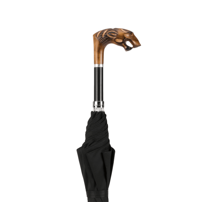 Designer Hand Carved Tiger Wooden Handle Umbrella