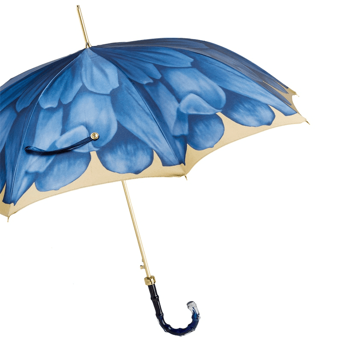 Designer Handcrafted Women Blue Dahlia Umbrella with Unique Handle