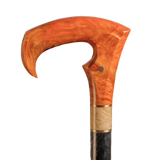 Designer Luxury Walking Stick with Coral Color Burl Wood Handle