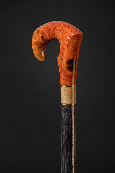 Designer Luxury Walking Stick with Coral Color Burl Wood Handle