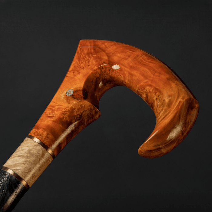 Designer Luxury Walking Stick with Coral Color Burl Wood Handle