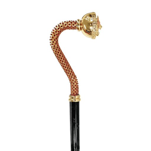 Designer Luxury Walking Stick with Siam Crystal and Wolf