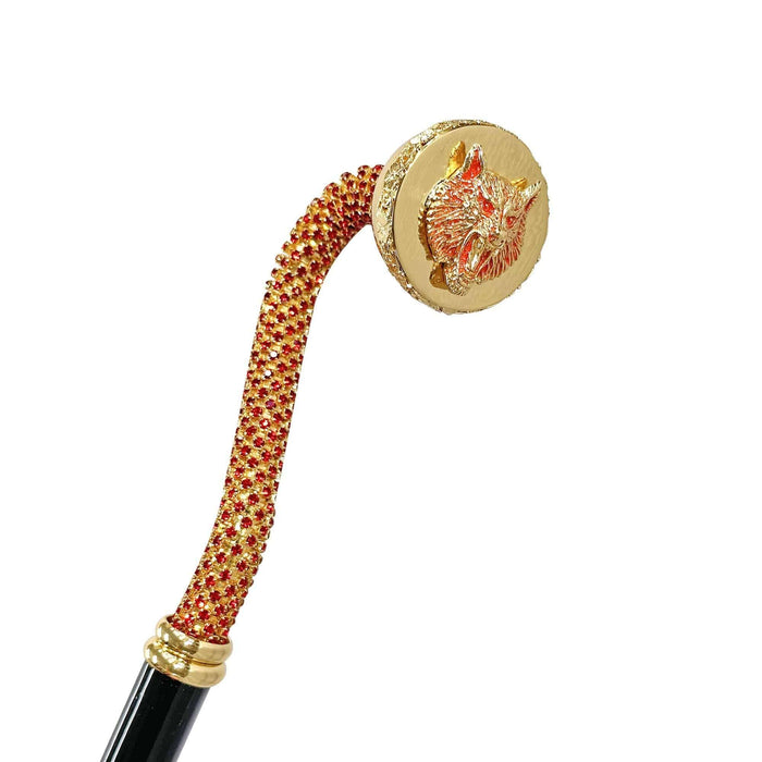 Designer Luxury Walking Stick with Siam Crystal and Wolf