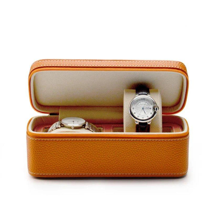 Designer Orange Leather Watch Case - 2 Slots