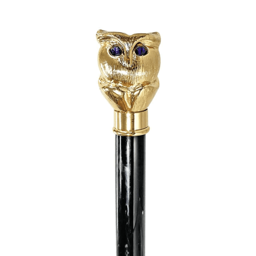 Designer Owl 24K Gold-plated Walking Cane with Purple Stone