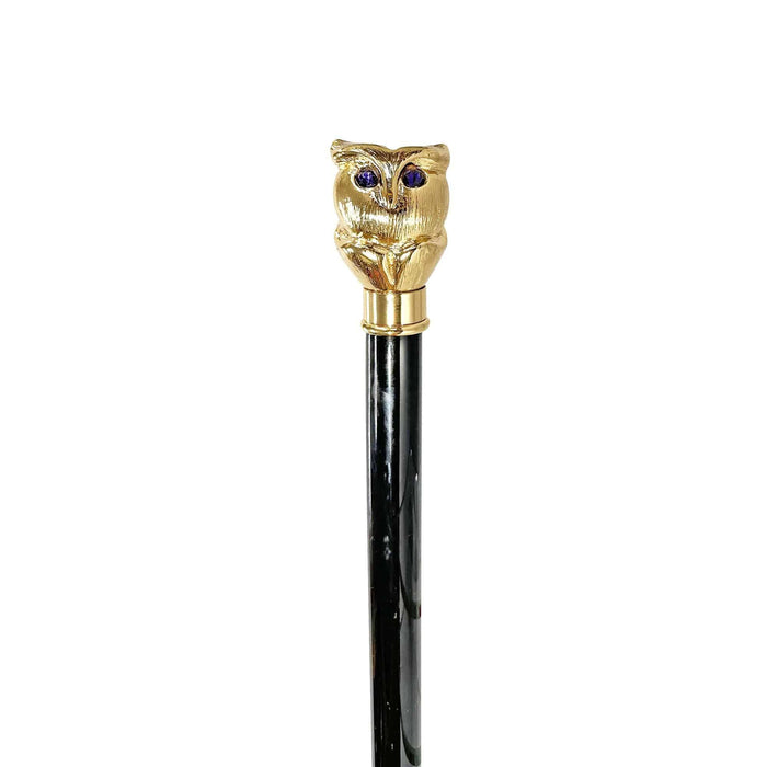 Designer Owl 24K Gold-plated Walking Cane with Purple Stone