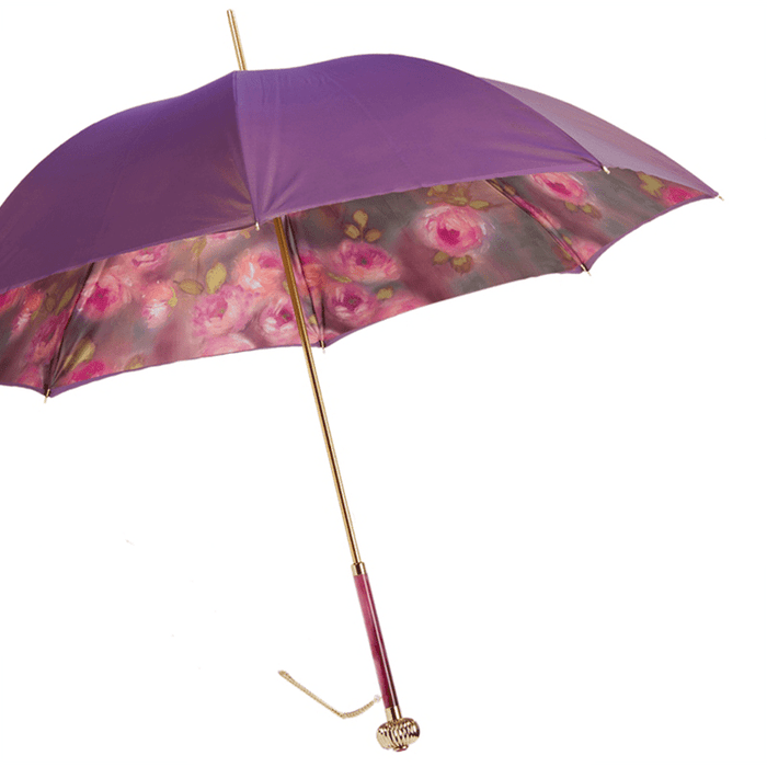 Designer Purple Umbrella With Roses Printed Interior for Women