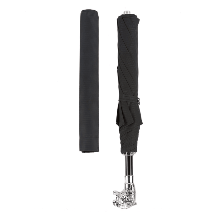 Designer Silver Tiger Handle Black Folding Umbrella