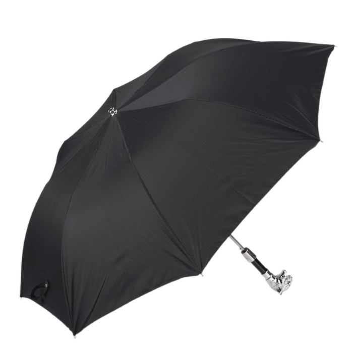 Designer Silver Tiger Handle Black Folding Umbrella