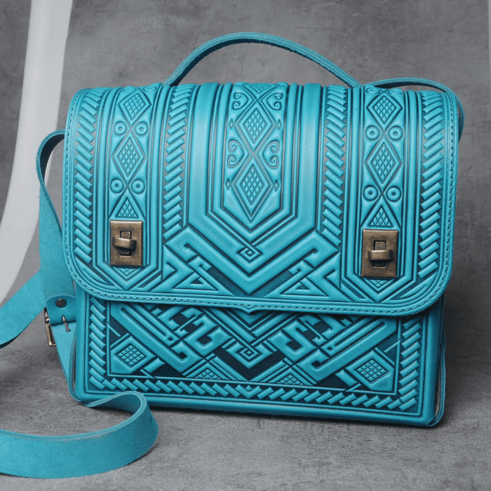 Designer Turquoise Leather Satchel & Briefcase: Genuine Leather Bag