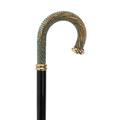 Designer Walking Cane with Aquamarine Crystals