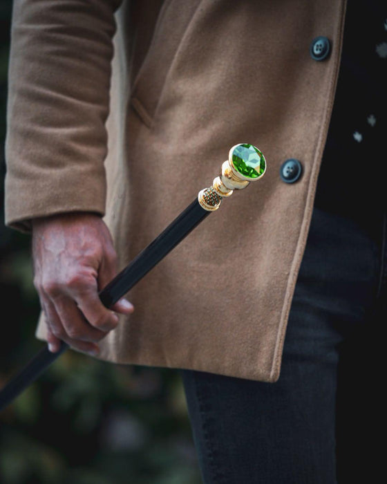 Designer Walking Cane with Big Emerald Crystal