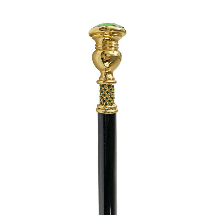 Designer Walking Cane with Big Emerald Crystal