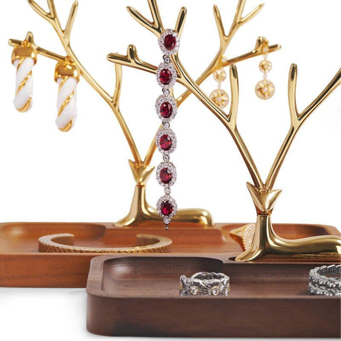 Designer Wood Jewelry Display Tray with Deer Rack