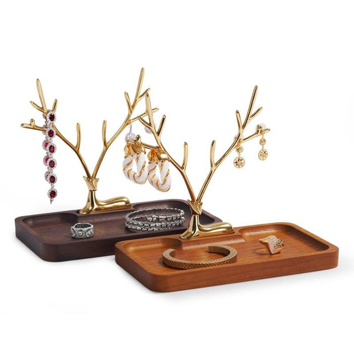 Designer Wood Jewelry Display Tray with Deer Rack