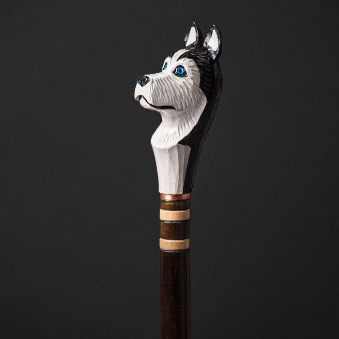 Dog Head Walking Stick - Husky Walking Cane Handcrafted