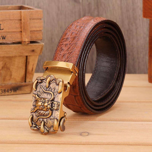 Dragon Gold Buckle Leather Belt For Men, Ghazan Model