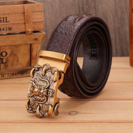 Dragon Gold Buckle Leather Belt For Men, Ghazan Model