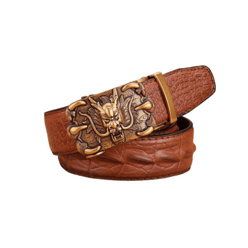 Dragon Gold Buckle Leather Belt For Men, Ghazan Model