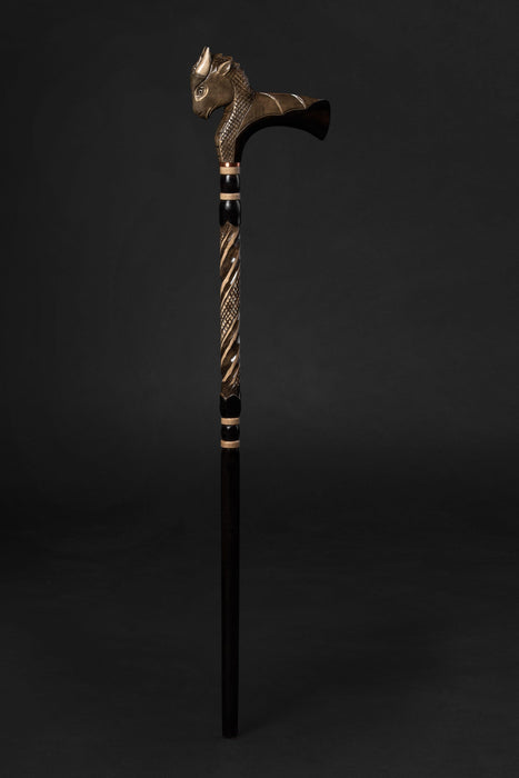 Dragon Handle Cane Wooden Hand Carved Walking Stick, Handmade