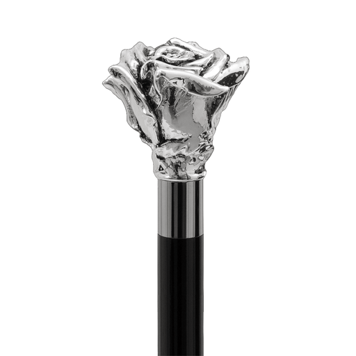 Dress Walking Cane Elegant Handle Silver Rose Walking Stick Floral